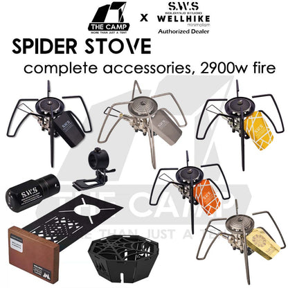 Wellhike SWS Spider Stove with Accessories Black Titanium Windshield Valve Turning Knob Regular Assist Bag Plate Rack