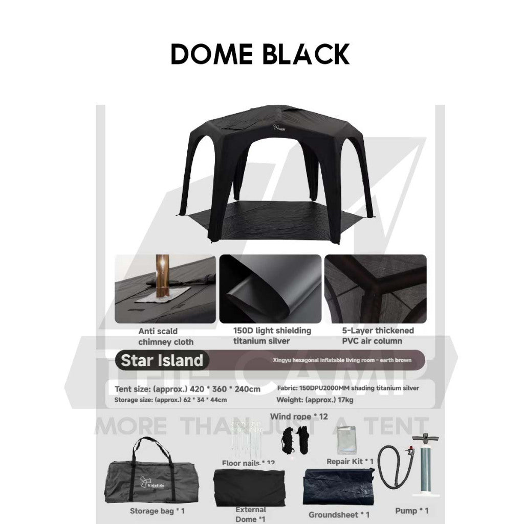 Vidalido Star Island Air Dome with Optional Door Cloth 2 in 1 Mesh Connector PU2000 Silver Coated Black Brown Khaki