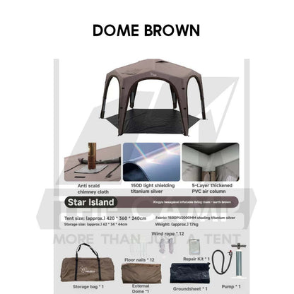 Vidalido Star Island Air Dome with Optional Door Cloth 2 in 1 Mesh Connector PU2000 Silver Coated Black Brown Khaki