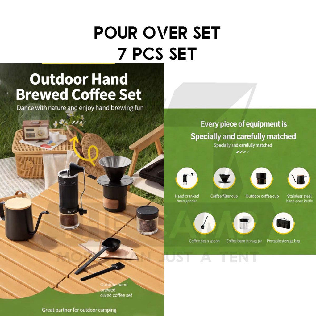 Cliton Outdoor Pour Over Coffee Set 7pcs Gift Set Drip Coffee Maker Dripper Set Barista Grinder Kettle CL-CFS23