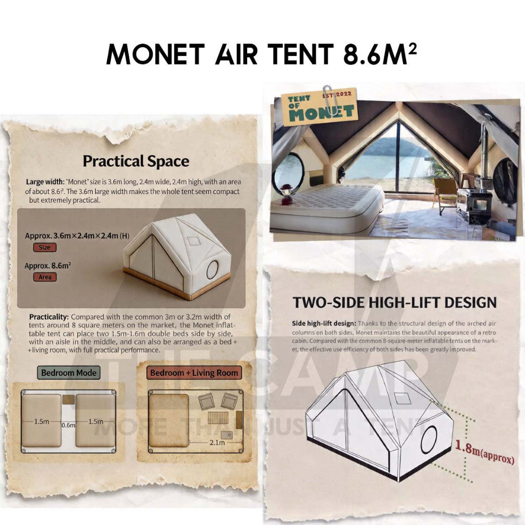 CC Monet 8.6 Inflatable Air Tent Retro Vintage Style Whimsical Outdoor Camping Pump Khemah Angin
