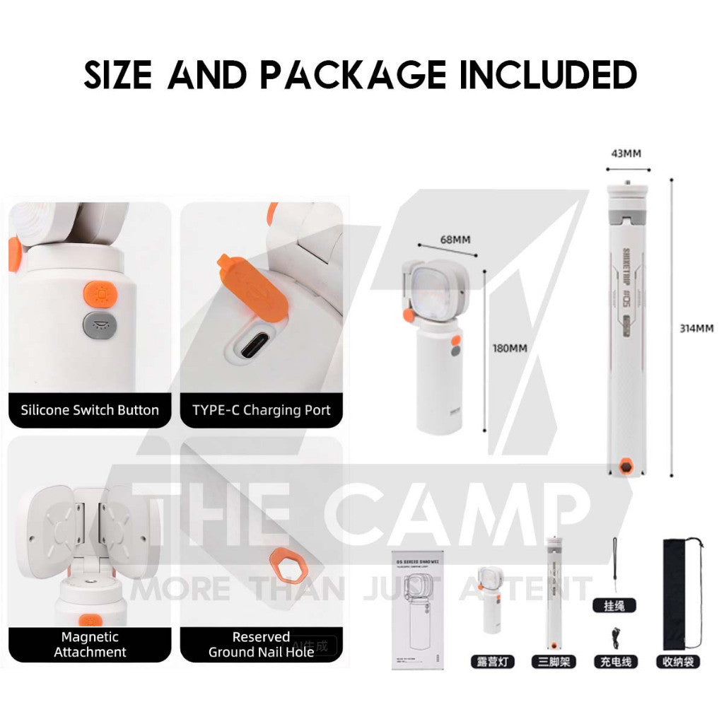 Shinetrip A590 Tripod Light 1.72m Tactical Telescopic Aluminium LED Work Stand Magnet Adjustable Lamp Outdoor Camping