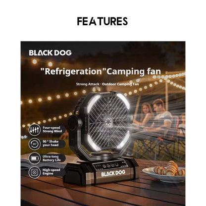 Blackdog Fan Portable Outdoor Camping Oscillating Kipas with LED Light Hanging Table Top Desktop CBD2550ZM038