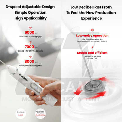 MHW-3BOMBER Powerful Milk Frother Coffee Foam Machine Built in Battery 1200mah Rechargeable Egg Beater Portable Mixer
