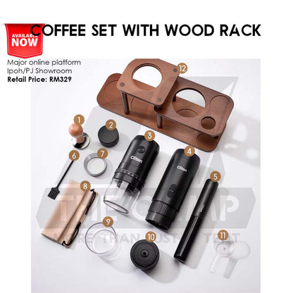 Cliton Expresso Coffee Maker Machine Set with Wood Stand Auto Grinder Capsule Ground Powder 2 in 1 20Bar CL-CFS27