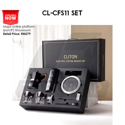 Cliton Moka Coffee Set with Electric Stove Heater Cup Filter Gift Box Italian Espresso Mocha Pot CL-CFS11