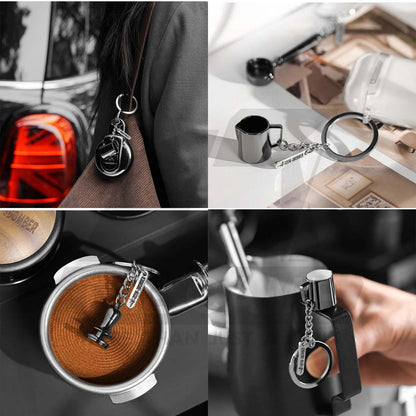MHW-3BOMBER Keychain Coffee Accessories Milk Pitcher Espresso Tamper Mini Souvenir Key Chain