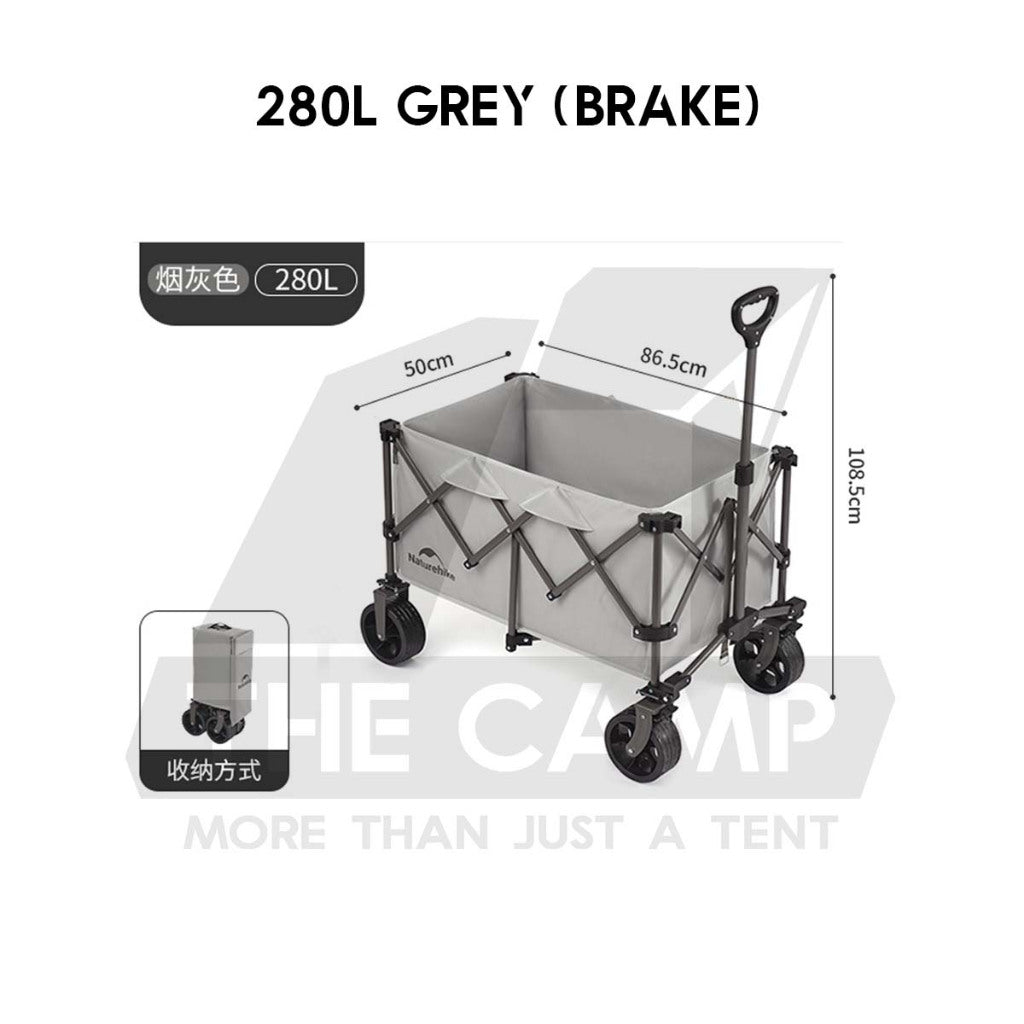 Naturehike JL Wagon Trolley Outdoor Camping Cart with Brake 10cm Thick Wheel 140L 280L 340L 385L 450L Black CNK2450JJ017