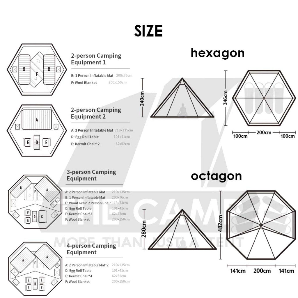 Naturehike Ranch Pyramid Teepee Tent Hexagon Octagon Outdoor Camping Free Groundsheet PU3000 Khemah NH20ZP013 NH20ZP014