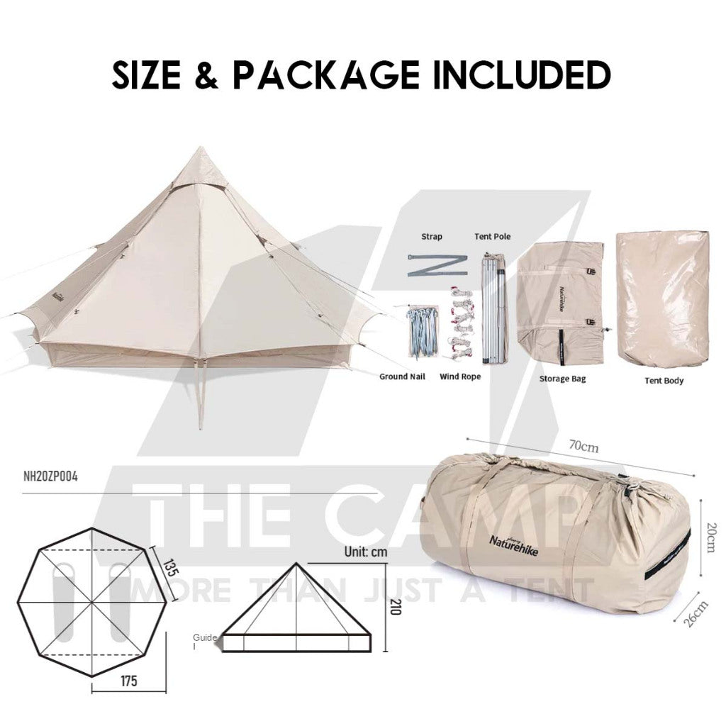 Naturehike Brighten 6.4 Cotton Pyramid Tent Teepee Outdoor Camping Khemah NH20ZP004
