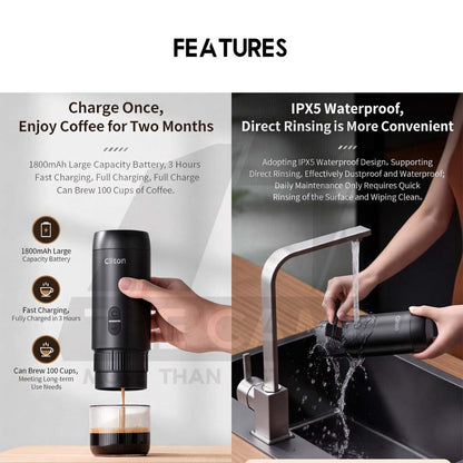 Cliton Espresso Coffee Maker Machine Set with Wood Stand Auto Grinder Capsule Ground Powder 2 in 1 20Bar