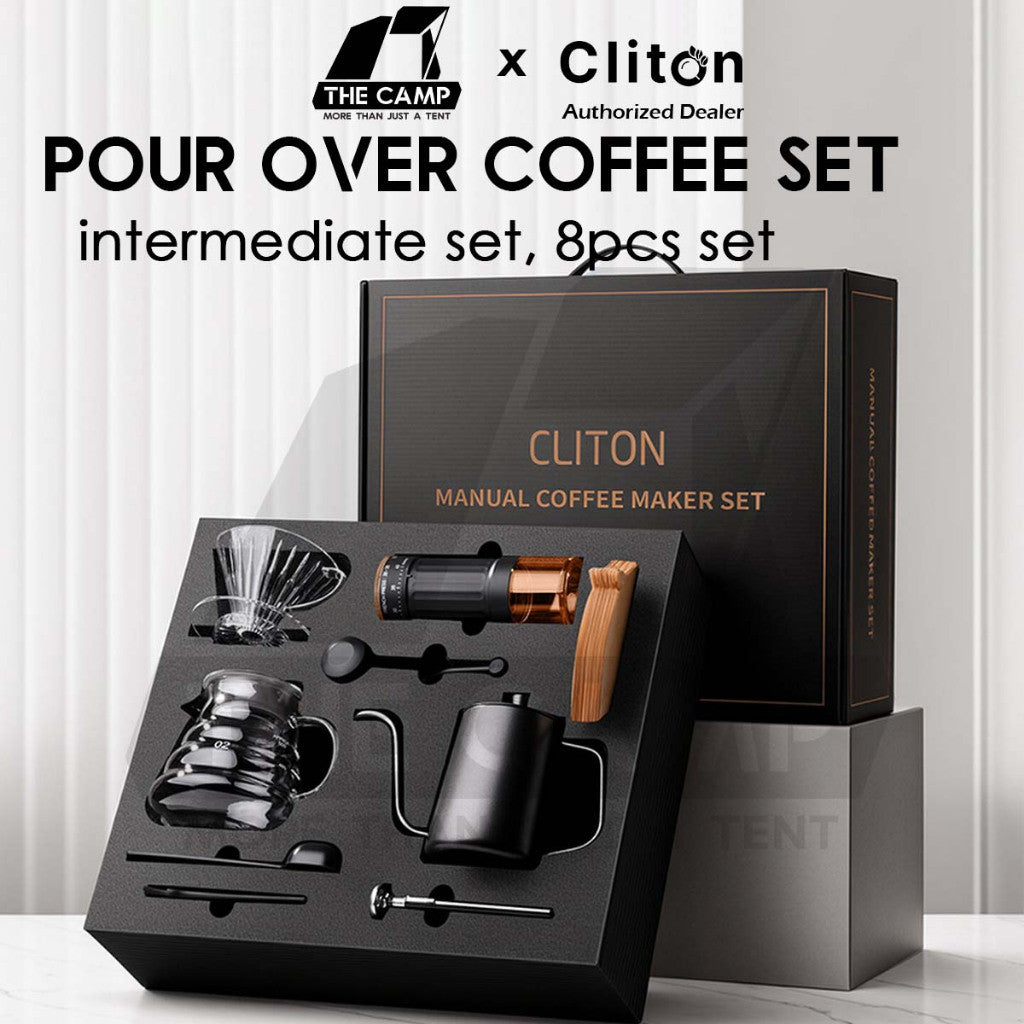 Cliton Pour Over Coffee Set Intermediate Gift Set 8 in 1 Drip Coffee Maker Dripper Set Barista Grinder Kettle CL-CFS18