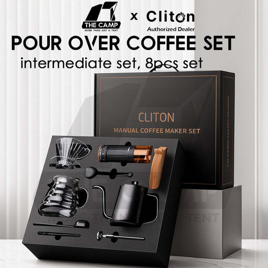 Cliton Pour Over Coffee Set Intermediate Gift Set 8 in 1 Drip Coffee Maker Dripper Set Barista Grinder Kettle CL-CFS18