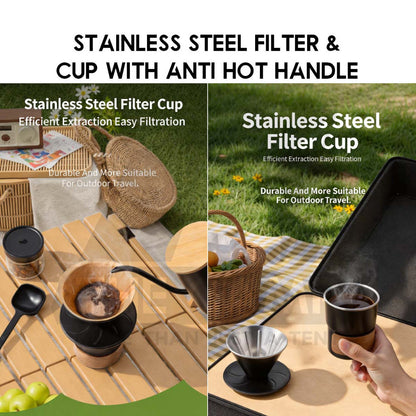 Cliton Outdoor Pour Over Coffee Set 7pcs Gift Set Drip Coffee Maker Dripper Set Barista Grinder Kettle CL-CFS23