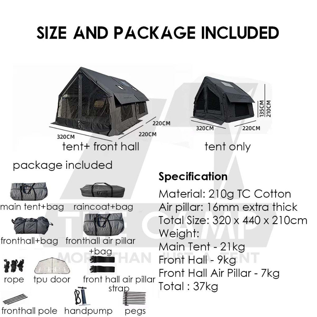 Spark AIR07 Air Tent 7+7m2 Large Space AIR 07 Black Army Green Gray Brown