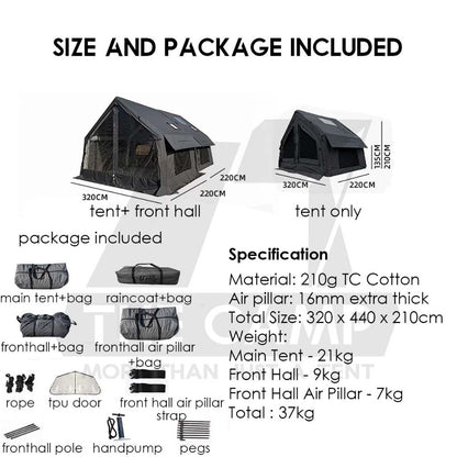 Spark AIR07 Air Tent 7+7m2 Large Space AIR 07 Black Army Green Gray Brown