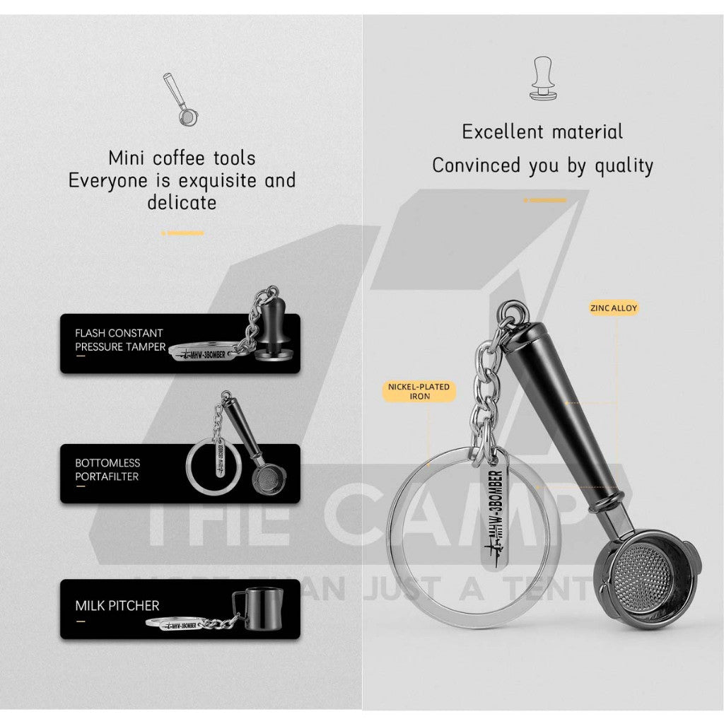 MHW-3BOMBER Keychain Coffee Accessories Milk Pitcher Espresso Tamper Mini Souvenir Key Chain