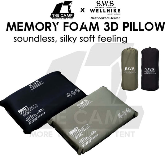 Wellhike SWS Memory Foam Inflatable Sponge Pillow 3D Outdoor Camping Soundless Auto Inflate Travel Air Bed