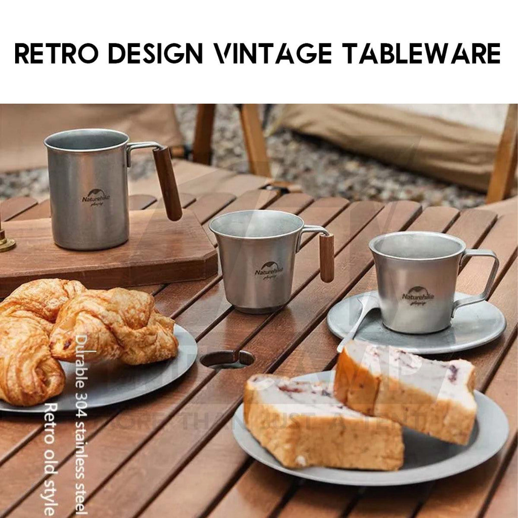Naturehike Vintage Cup & Plate Retro Design Tableware Outdoor Camping Stainless Steel Mug Cawan Piring NH21SJ001