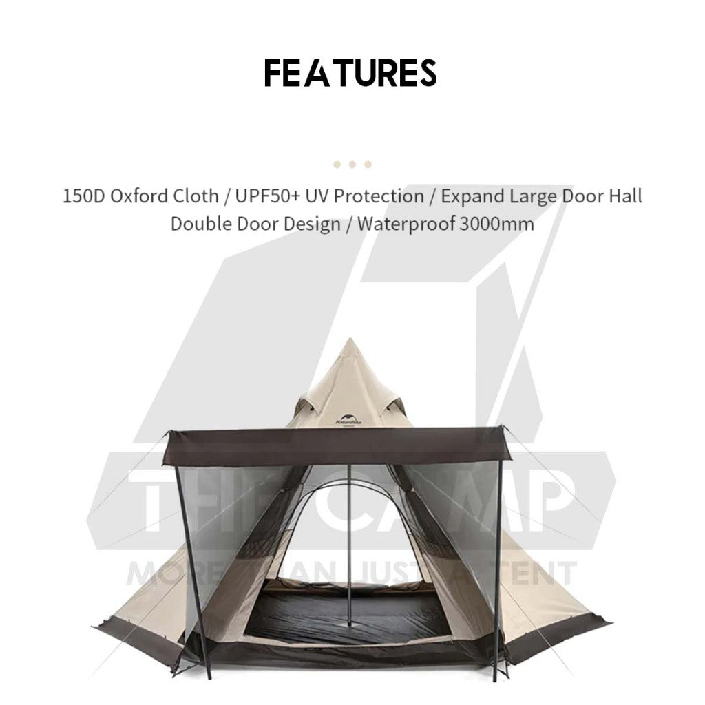 Naturehike Ranch Pyramid Teepee Tent Hexagon Octagon Outdoor Camping Free Groundsheet PU3000 Khemah NH20ZP013 NH20ZP014