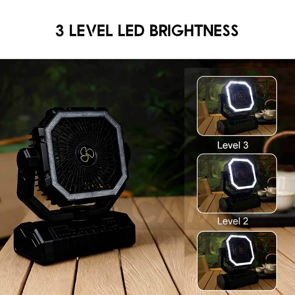 X11 Camping Fan 20000mah with Remote Control Portable Camping Rotate Oscillating Kipas with LED Light Hanging Desktop
