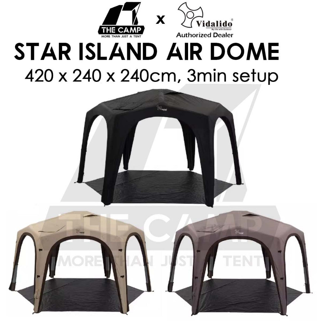 Vidalido Star Island Air Dome with Optional Door Cloth 2 in 1 Mesh Connector PU2000 Silver Coated Black Brown Khaki