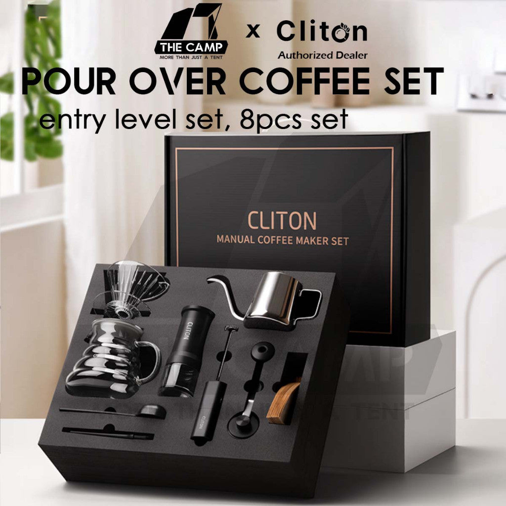 Cliton Pour Over Coffee Set Entry Level Gift Set 8 in 1 Drip Coffee Maker Dripper Set Barista Grinder Kettle CL-CFS04