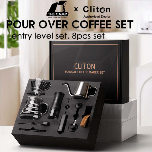 Cliton Pour Over Coffee Set Entry Level Gift Set 8 in 1 Drip Coffee Maker Dripper Set Barista Grinder Kettle CL-CFS04