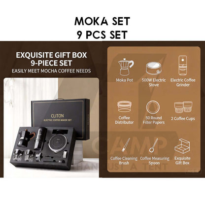 Cliton Moka Coffee Set with Electric Stove Heater Cup Filter Gift Box Italian Espresso Mocha Pot CL-CFS11