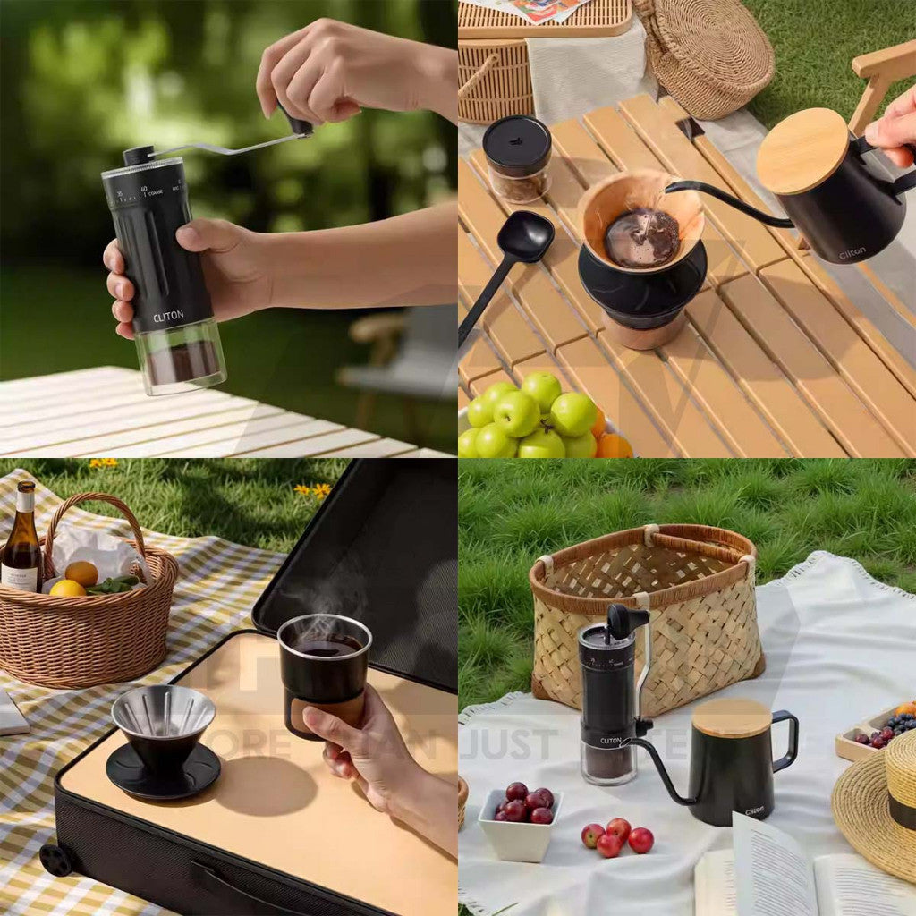 Cliton Outdoor Pour Over Coffee Set 7pcs Gift Set Drip Coffee Maker Dripper Set Barista Grinder Kettle CL-CFS23
