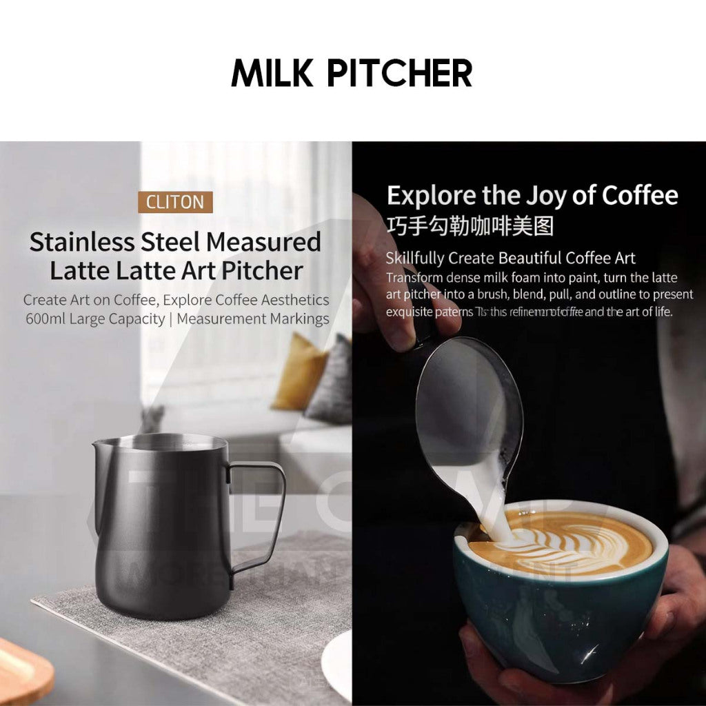 Cliton 600ml Black Milk Pitcher Steaming & Frothing Stainless Steel Coffee Latte Art Cup Coffee Pitcher