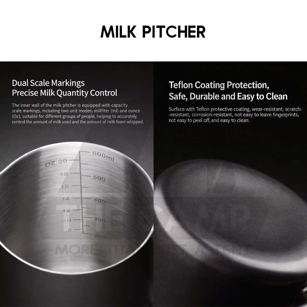 Cliton 600ml Black Milk Pitcher Steaming & Frothing Stainless Steel Coffee Latte Art Cup Coffee Pitcher