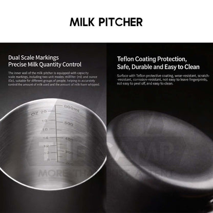 Cliton 600ml Black Milk Pitcher Steaming & Frothing Stainless Steel Coffee Latte Art Cup Coffee Pitcher