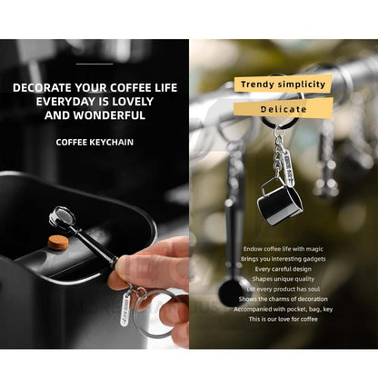 MHW-3BOMBER Keychain Coffee Accessories Milk Pitcher Espresso Tamper Mini Souvenir Key Chain