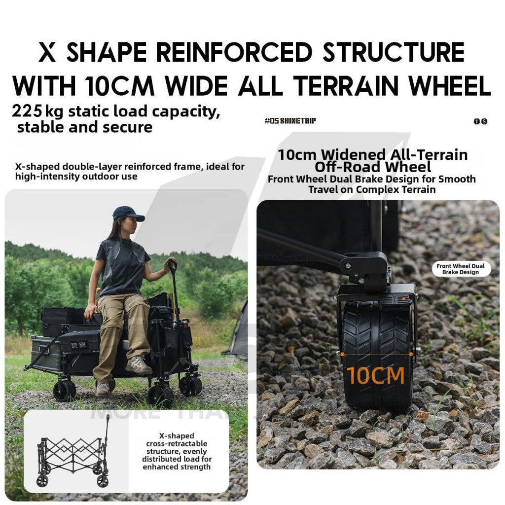 Shinetrip Wagon All Terrain Trolley Cart Expandable Thickwheel with Brake Side Pocket Detachable Wheel A605