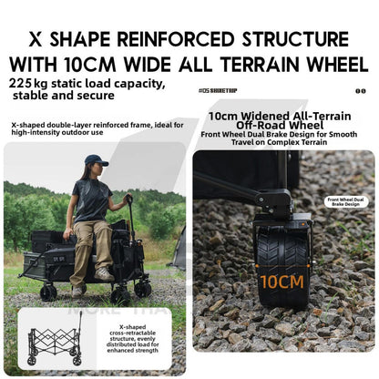 Shinetrip Wagon All Terrain Trolley Cart Expandable Thickwheel with Brake Side Pocket Detachable Wheel A605