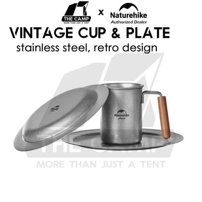 Naturehike Vintage Cup & Plate Retro Design Tableware Outdoor Camping Stainless Steel Mug Cawan Piring NH21SJ001
