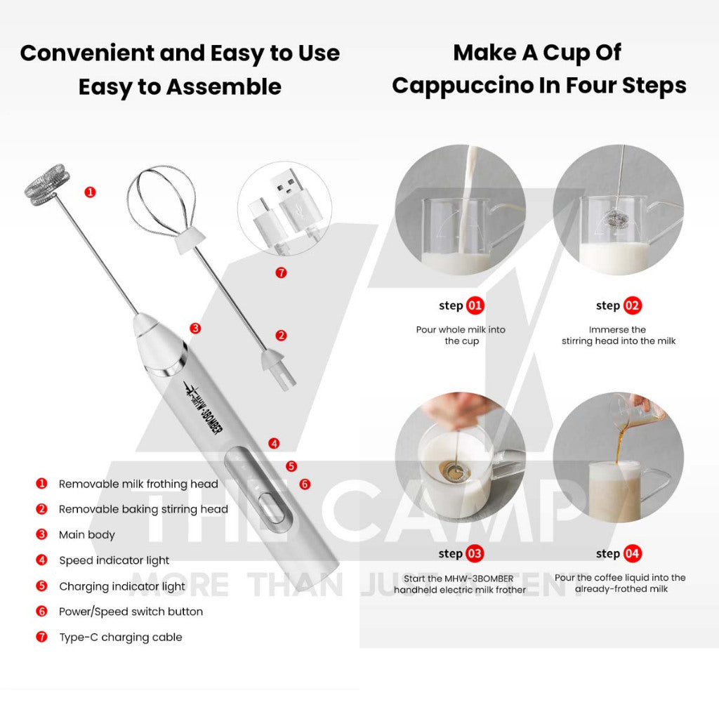 MHW-3BOMBER Powerful Milk Frother Coffee Foam Machine Built in Battery 1200mah Rechargeable Egg Beater Portable Mixer