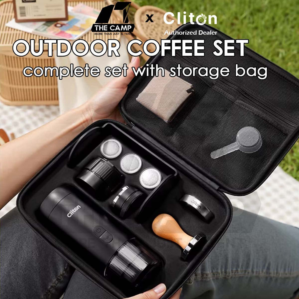 Cliton Expresso Coffee Maker Machine Outdoor Portable Set with Storage Bag Capsule Ground Powder 2 in 1 20Bar CL-CFS32