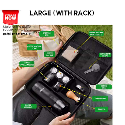 Cliton Expresso Coffee Maker Machine Outdoor Portable Set with Storage Bag Capsule Ground Powder 2 in 1 20Bar CL-CFS32