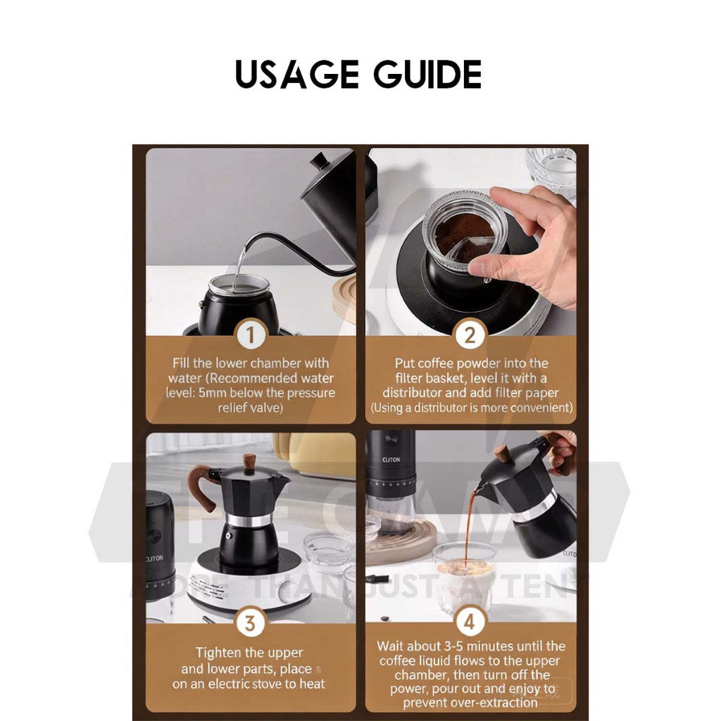 Cliton Moka Coffee Set with Electric Stove Heater Cup Filter Gift Box Italian Espresso Mocha Pot CL-CFS11
