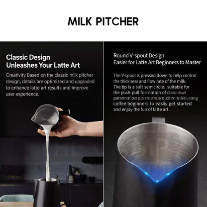 Cliton 600ml Black Milk Pitcher Steaming & Frothing Stainless Steel Coffee Latte Art Cup Coffee Pitcher