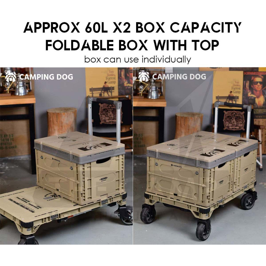 Camping Dog 3 in 1 Wagon Trolley Table Storage Box with Side Expansion 150kg Max Load Adjustable Table