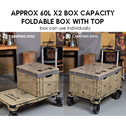 Camping Dog 3 in 1 Wagon Trolley Table Storage Box with Side Expansion 150kg Max Load Adjustable Table