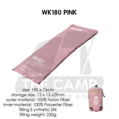 Wellhike SWS Envelope Sleeping Bag Lightweight Splashproof Washable Outdoor Camping Bed Comforter Blanket Black Pink