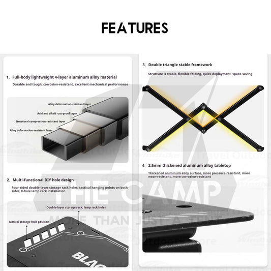 Blackdog Fold X Aluminium Table Portable Adjustable Height 4 piece Quick Folding Outdoor Camping CBD2550JJ029