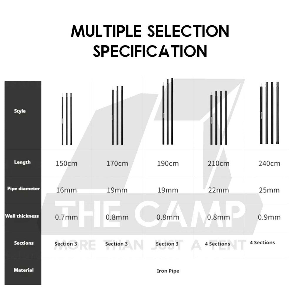 Naturehike Flysheet Pole 2pcs Set Camping Outdoors Tarp Door Tent Poles 1.7m 1.9m 2.1m 2.4m Awning Tiang CNK2550PJ010