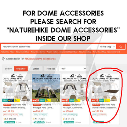 Naturehike Auto Dome Shelter V1 V2 Camping Tarp Inner Tent Extension Flysheet Door Mesh TPU Cloth CNK230WS014
