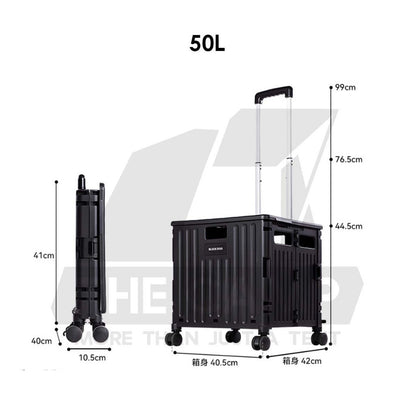 Blackdog 30L / 50L Wheel Storage Box Telescopic Handle Foldable Shopping Cart Camping Wagon Trolley Compact CBD2550XB016