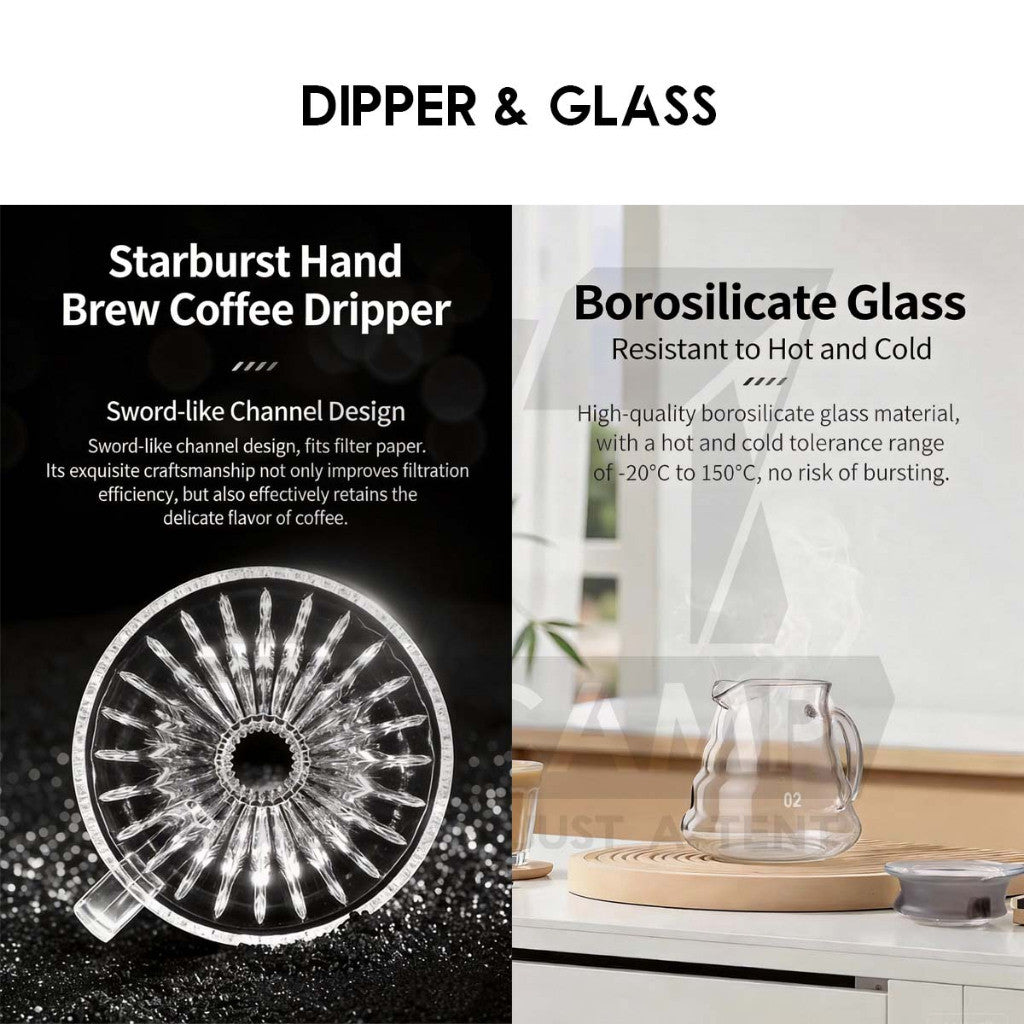 Cliton Pour Over Coffee Set Entry Level Gift Set 8 in 1 Drip Coffee Maker Dripper Set Barista Grinder Kettle CL-CFS04
